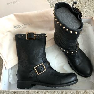 Jimmy Choo Biker Leather Boots w/ Studs - Size 39